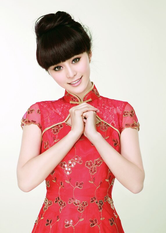 woman in red qipao