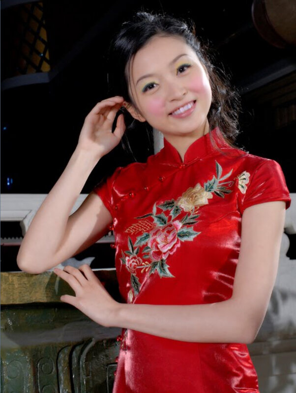 Woman in red qipao