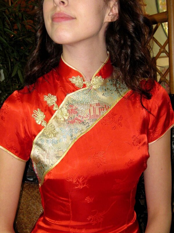 woman in red qipao