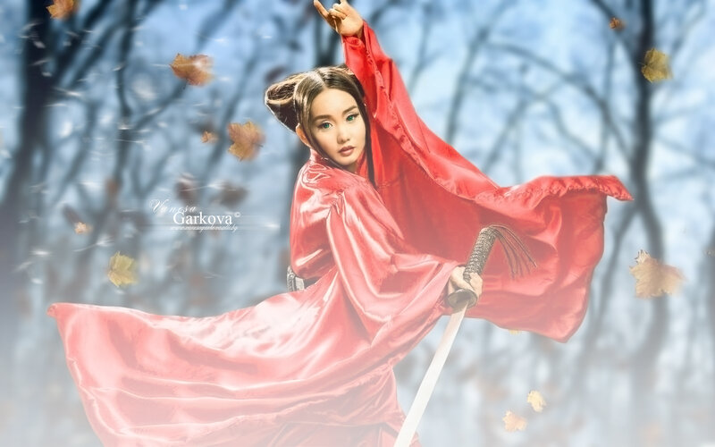 Woman in Red Robe — Dramatic, Autumn
