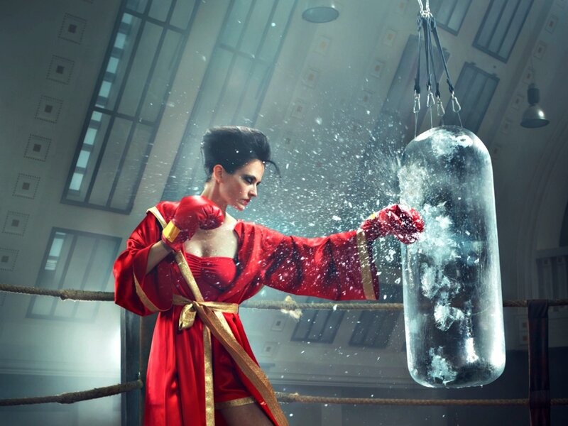 Woman in Red Robe — Dramatic, Digital Art, Boxing Gloves
