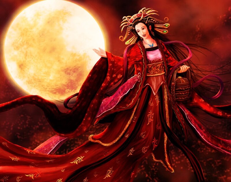 Woman in Red Robe — Dramatic, Night, Digital Art