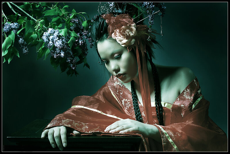 Woman in Red Robe — Dramatic, Photograph