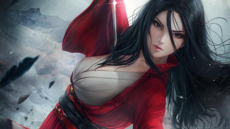 Woman in Red Robe — Dramatic, Winter, Digital Art