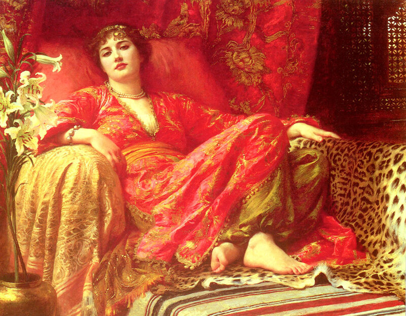 Woman in Red Robe on Couch
