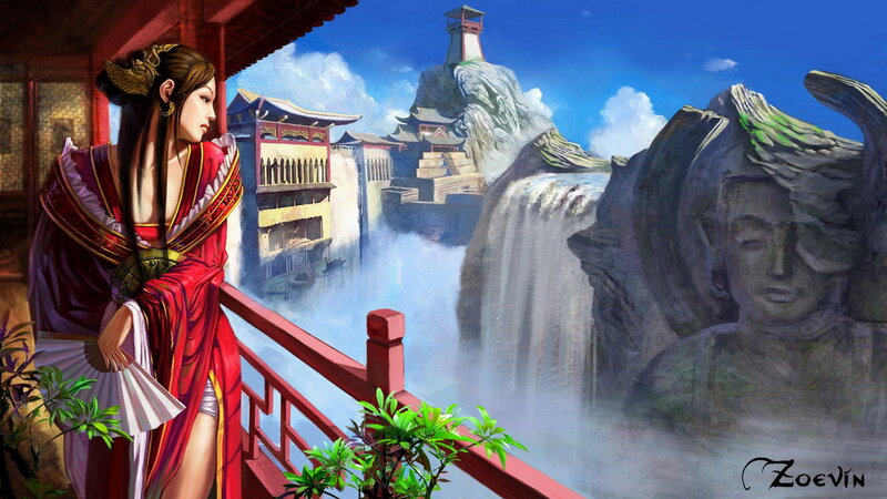 Woman in Red Robe — Serene, Afternoon