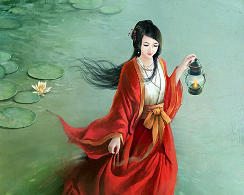 Woman in Red Robe — Serene, Night