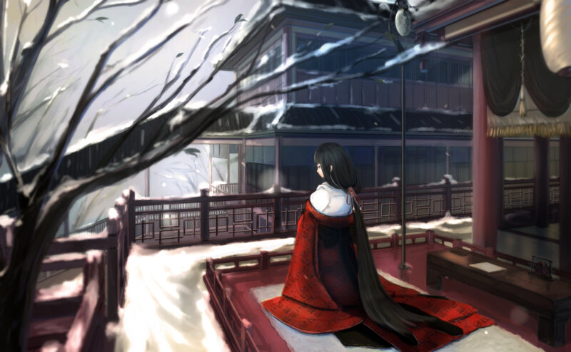 Woman in Red Robe — Serene, Winter