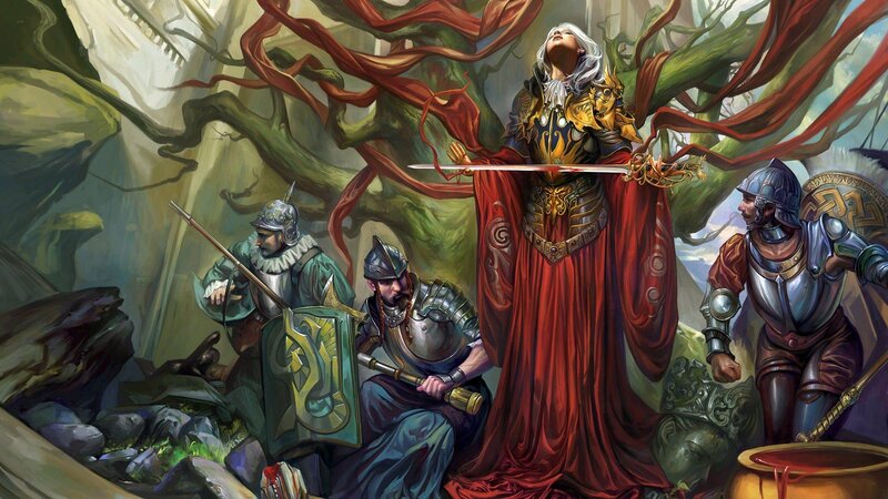 Woman in Red Robe with Sword — Dramatic, Digital Art