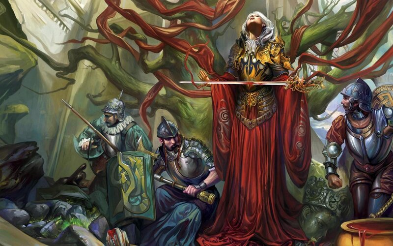 Woman in Red Robe with Sword — Dramatic