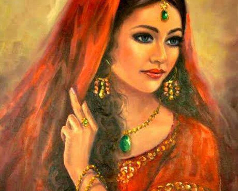Woman in Red Sari — Dramatic, Painting