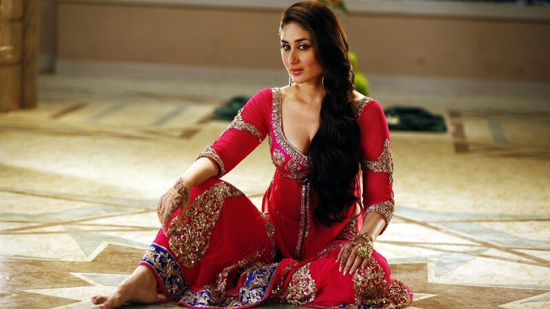Woman in Red Sari — Dramatic, Photograph, Henna, Jewelry, Marble Floor