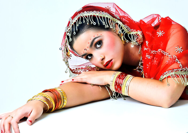 Woman in Red Sari — Dramatic, Photograph