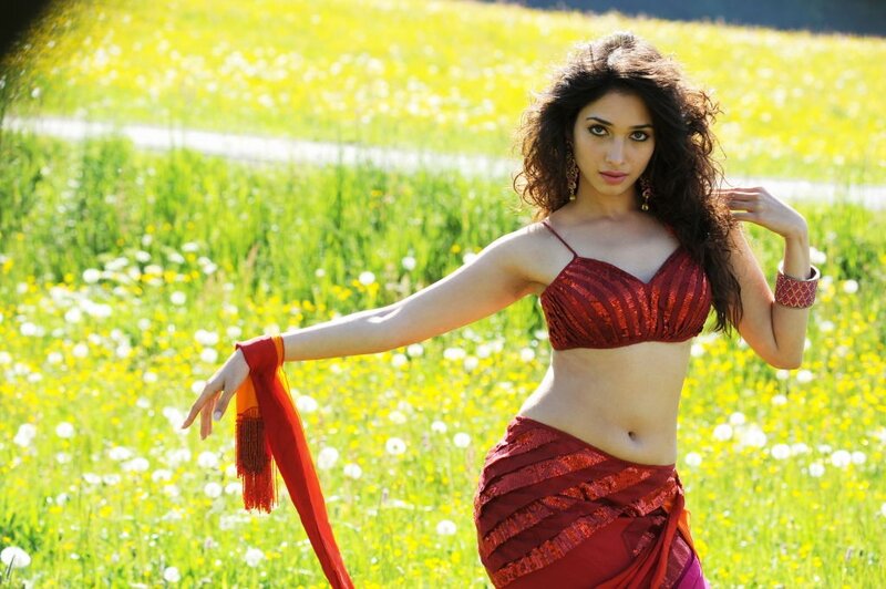 woman in red sari in field