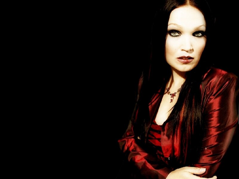 woman in red satin blouse