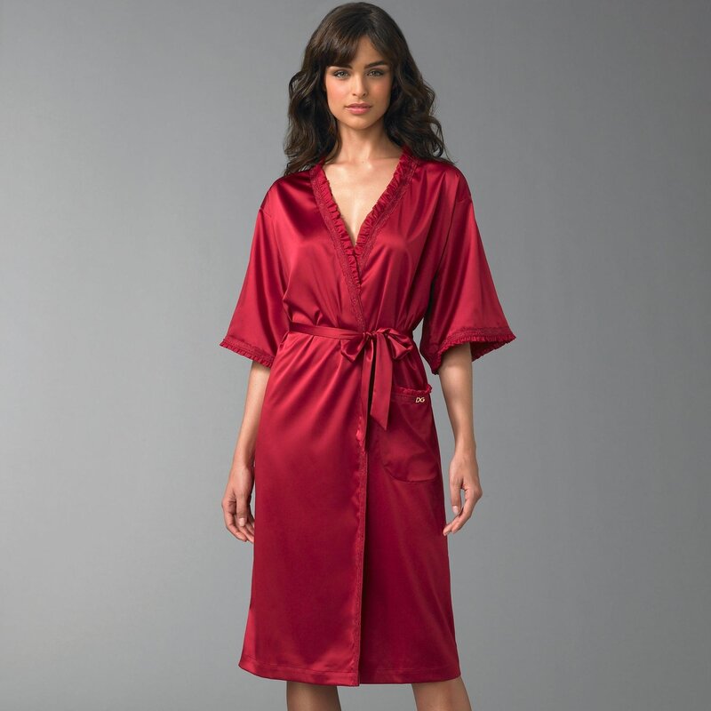 woman in red satin robe