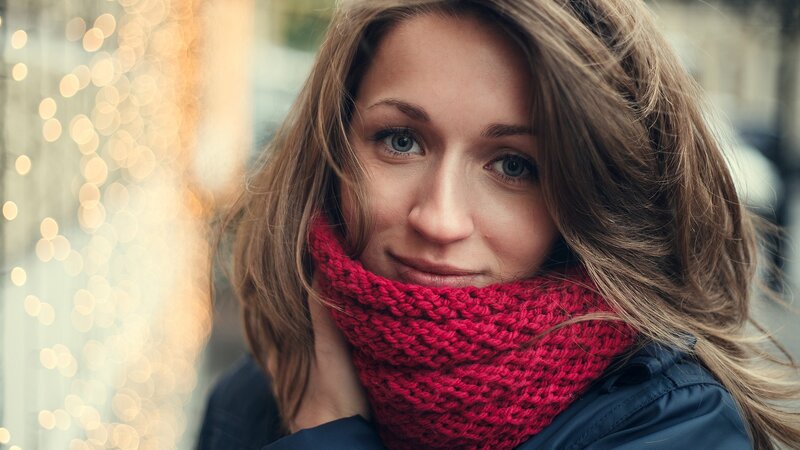 woman in red scarf
