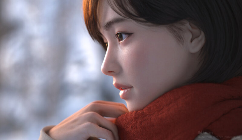 Woman in Red Scarf — Contemplative
