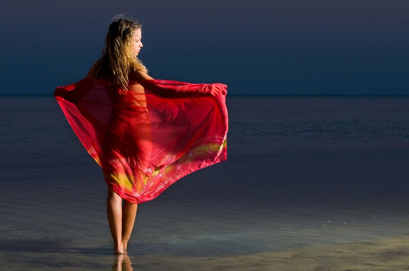 Woman in Red Scarf — Dramatic
