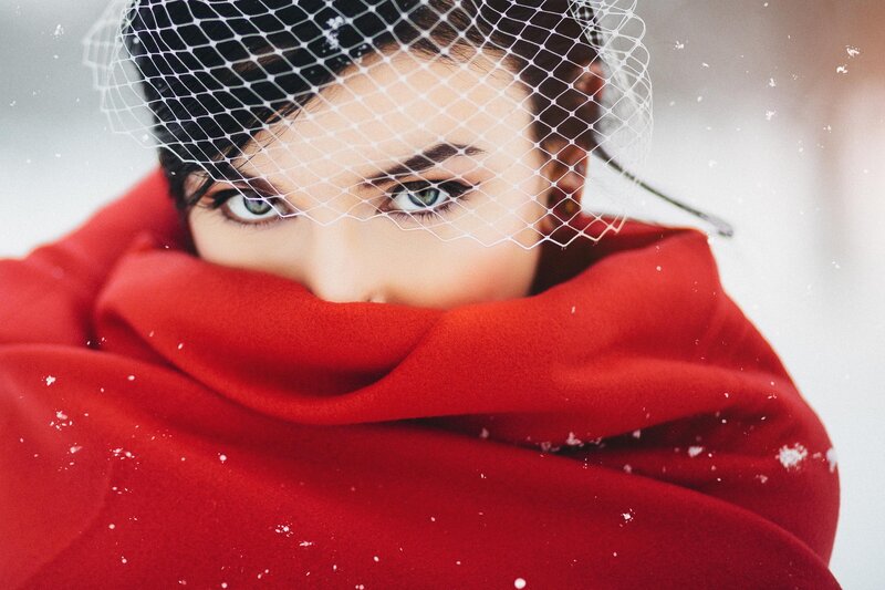 Woman in Red Scarf — Dramatic, Winter