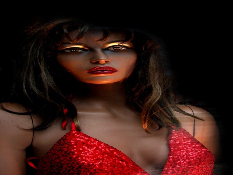 woman in red sequin top