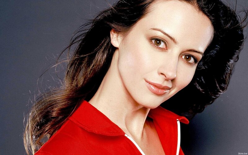 woman in red shirt