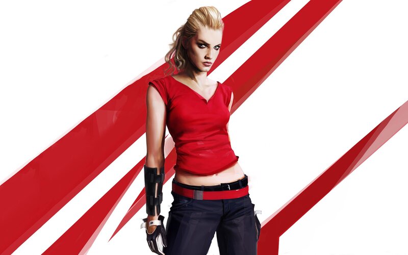 Woman in Red Shirt — Confident, Digital Art, Arm Brace