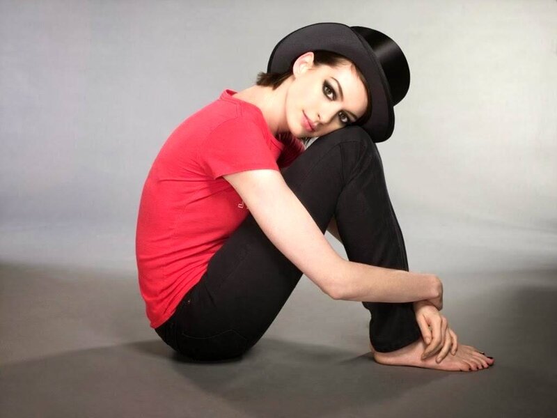 Woman in Red Shirt — Neutral, Photograph, Hat, Black Pants