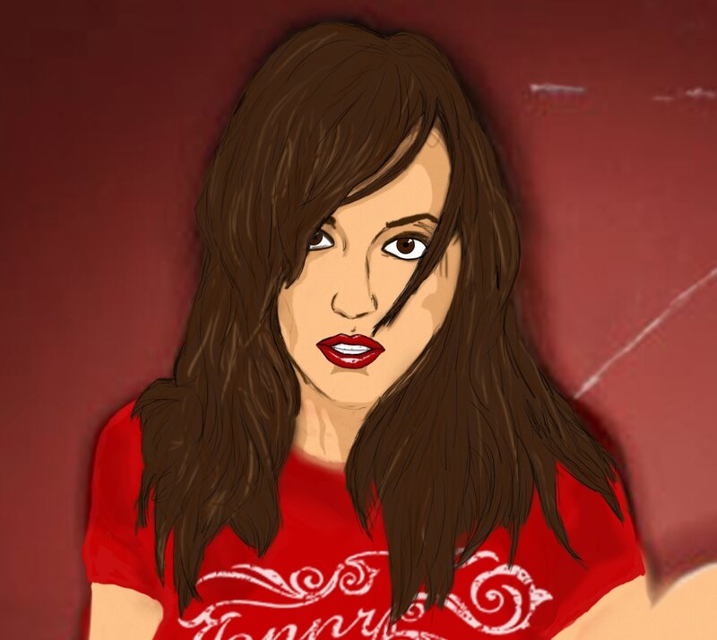 woman in red shirt portrait