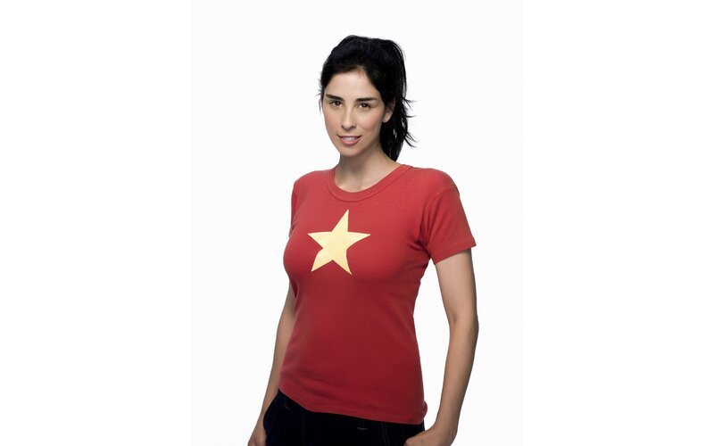 woman in red shirt with star