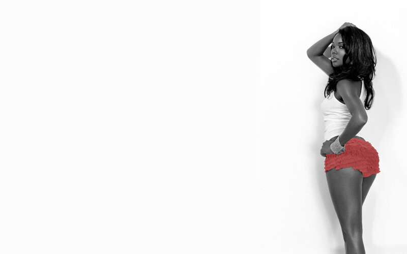 woman in red shorts