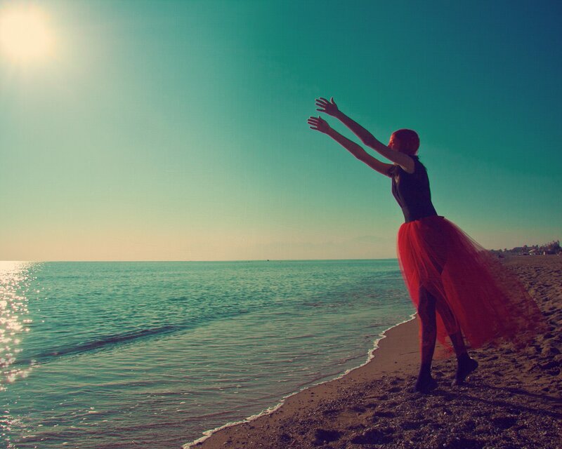 Woman in Red Skirt — Serene, Sunset, Photograph
