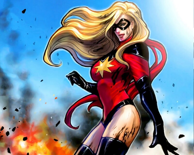 Woman in Red Suit — Dramatic, Comic, Blonde Hair