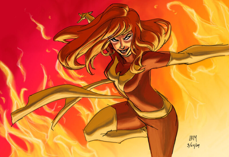 Woman in Red Suit — Dramatic, Comic, Fire