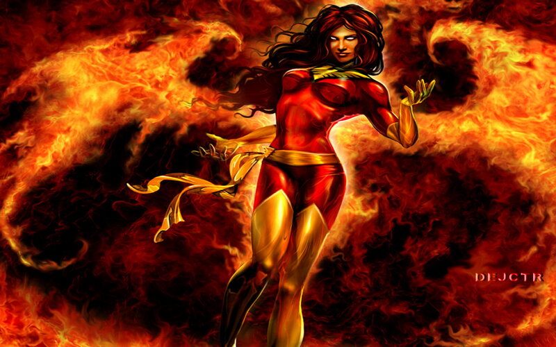 Woman in Red Suit — Dramatic, Digital Art, Fire