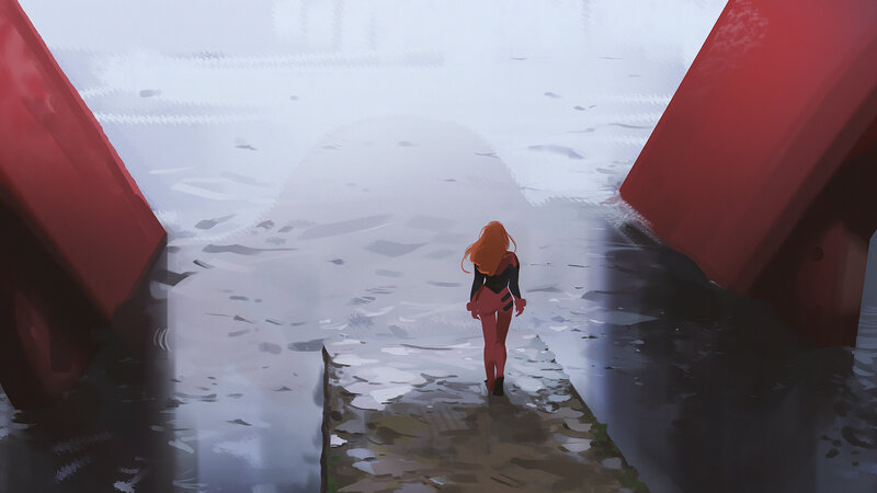 Woman in Red Suit — Dramatic, Digital Art, Red Structures