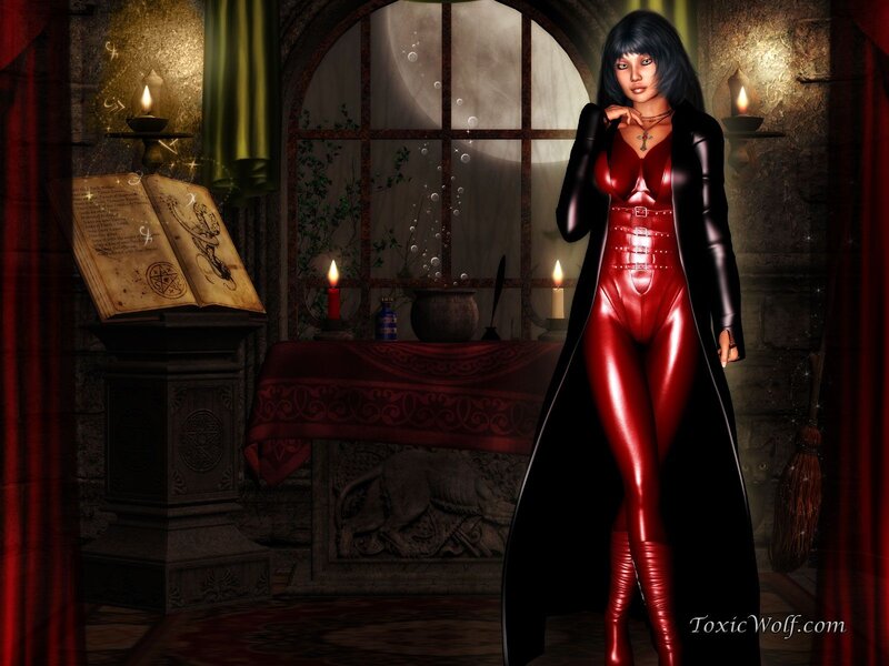 Woman in Red Suit — Dramatic, Night, Digital Art