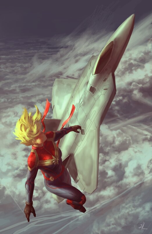 Woman in Red Suit Flying — Dramatic