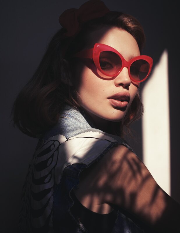 woman in red sunglasses