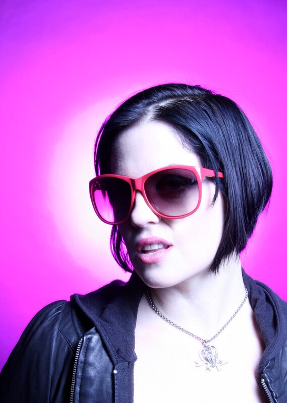 woman in red sunglasses