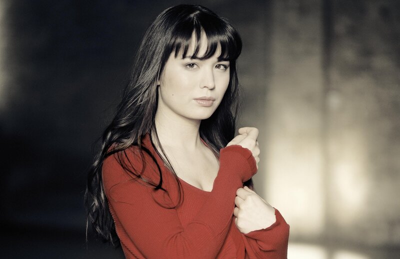 woman in red sweater