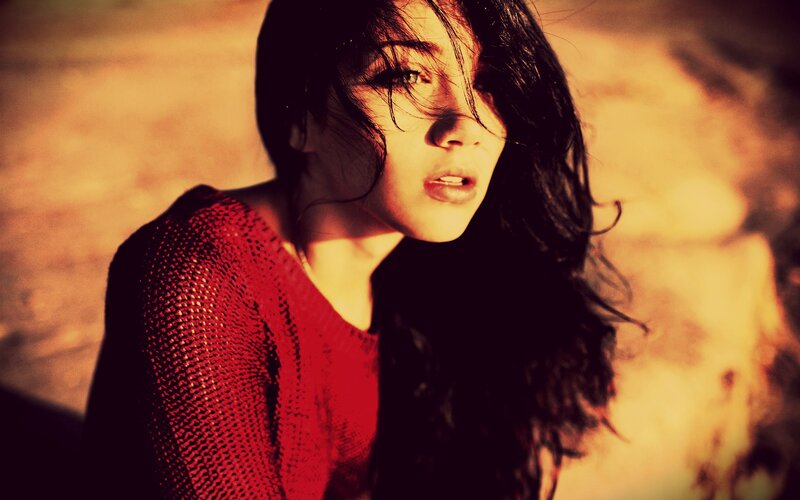 woman in red sweater