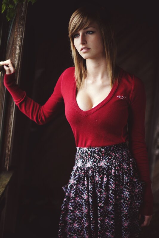 woman in red sweater