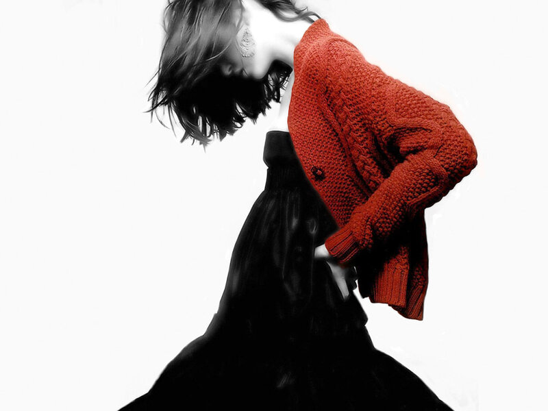 woman in red sweater