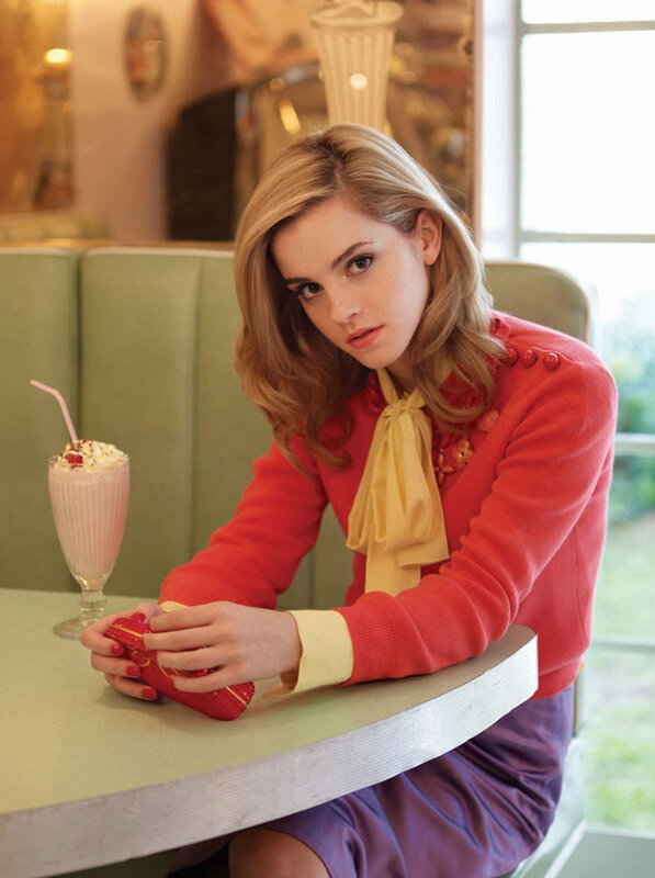 woman in red sweater at diner