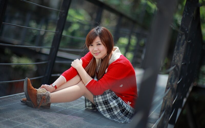 Woman in Red Sweater — Calm, Afternoon, Photograph