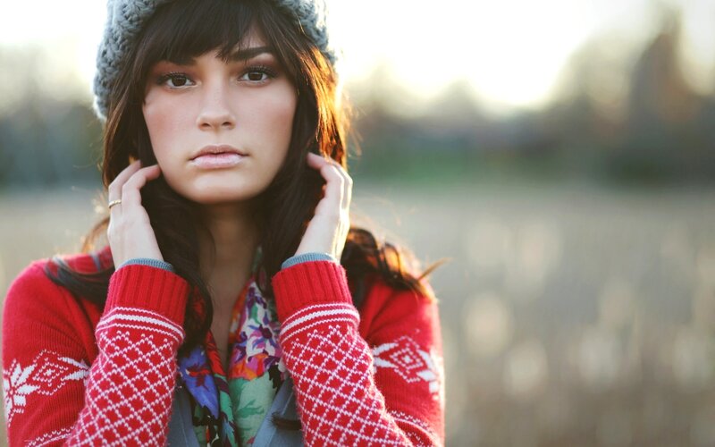 Woman in Red Sweater — Calm, Sunset