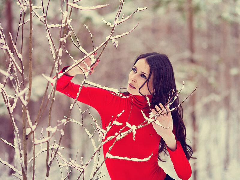 Woman in Red Sweater — Calm, Winter