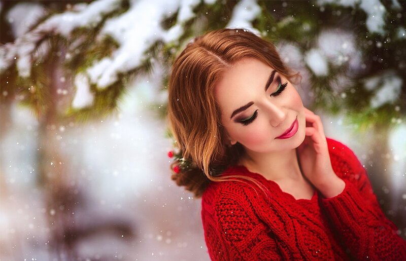 Woman in Red Sweater — Serene, Winter