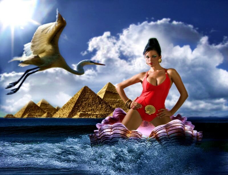 Woman in Red Swimsuit — Dramatic, Afternoon